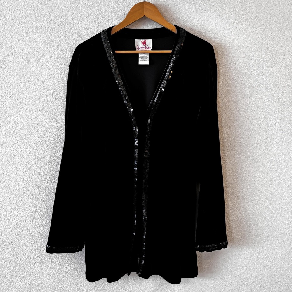 Quacker Factory 2 Piece Set Womens Velour‎ Sequin 3X Cardigan Tank Holiday - Picture 8 of 14